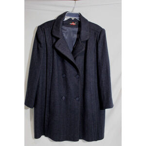 Vtg Alorna Blue Herringbone Double Breasted Wool Blend Peacoat Pockets Women's L